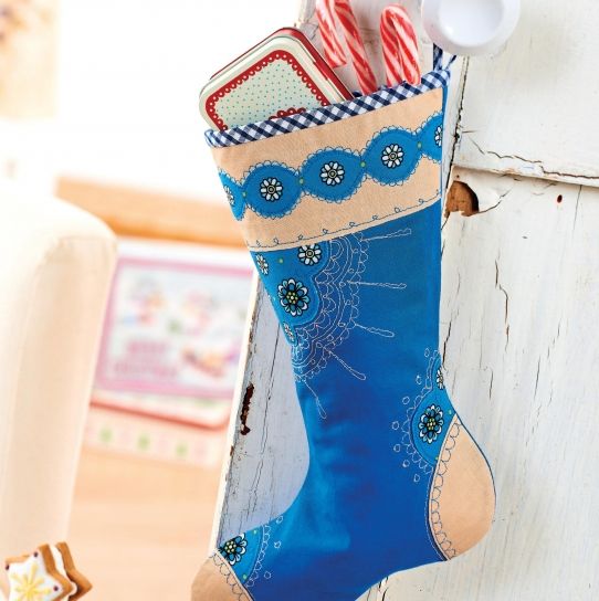 Floral Embroidered Christmas Stocking Free sewing patterns Sew Magazine
