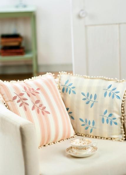 Satin Stitched Embroidered Leaf Cushions