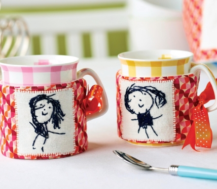 Embroider Child’s Drawing Tea and Mug Cosies
