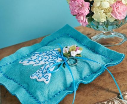 Turquoise Felt Wedding Ring Pillow