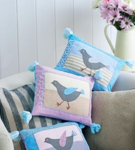 Applique Bird Cushions with Pom Poms Applique Bird Cushions with Pom Poms