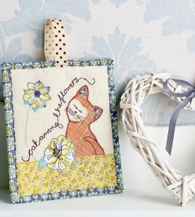 Embroidered Cat Doorstop and Hanging Pocket Embroidered Cat Doorstop and Hanging Pocket