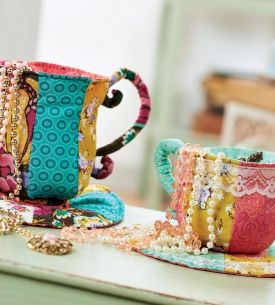 Fabric Storage Patchwork Teacups Fabric Storage Patchwork Teacups