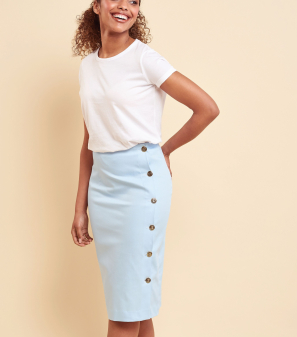 Asymmetric Pencil Midi Button Skirt Sewing Pattern | UK Sizes 8-24