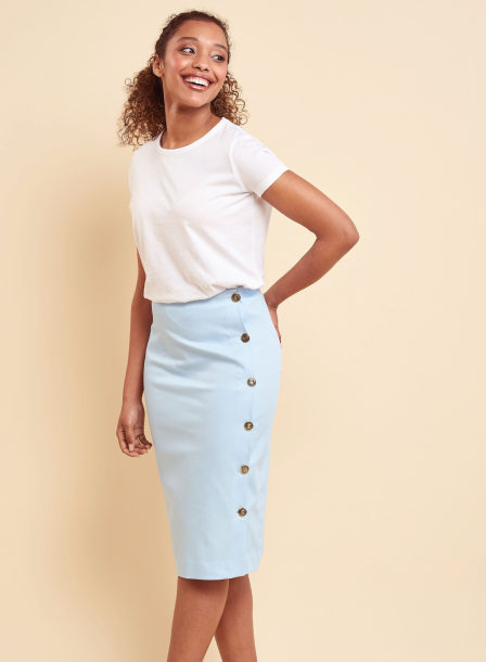 Asymmetric Pencil Midi Button Skirt Sewing Pattern | UK Sizes 8-24