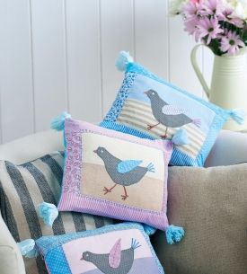 Applique Bird Cushions with Pom Poms