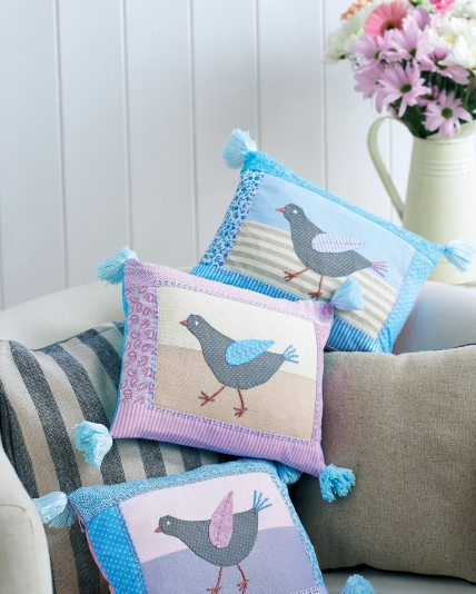Applique Bird Cushions with Pom Poms
