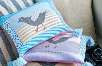 Applique Bird Cushions with Pom Poms