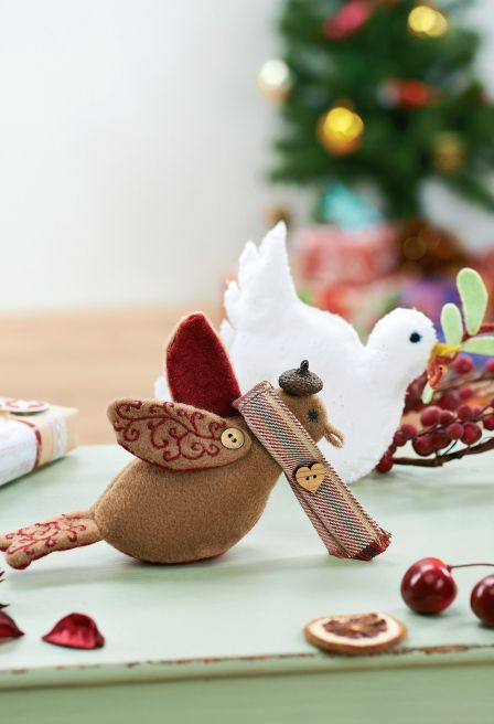 Broderie Anglais White Dove and Embroidered Bird Decorations