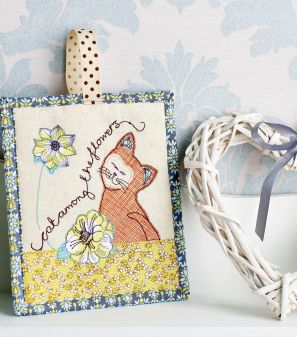 Embroidered Cat Doorstop and Hanging Pocket