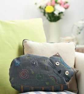 Embroidered Cat Cushion