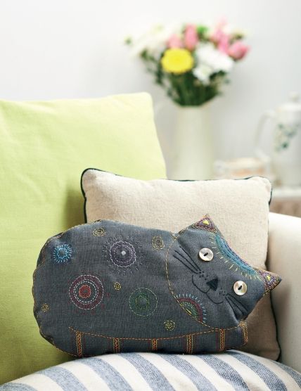 Embroidered Cat Cushion