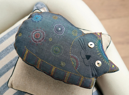Embroidered Cat Cushion