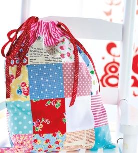 Cross stitch and patchwork drawstring bag Cross stitch and patchwork drawstring bag