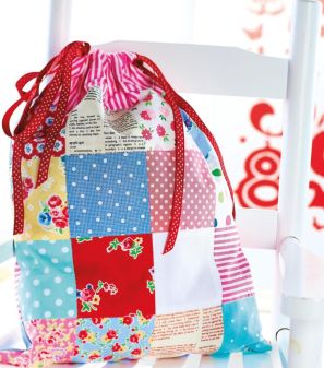 Cross Stitch and Patchwork Drawstring Bag