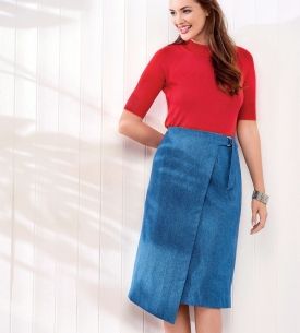 Asymmetric Denim Wrap Skirt