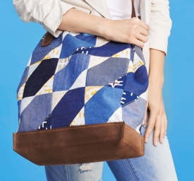 Denim and leather bag