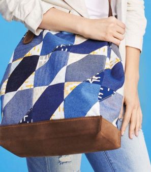 Denim and leather bag