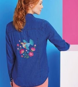 Embroidered denim shirt