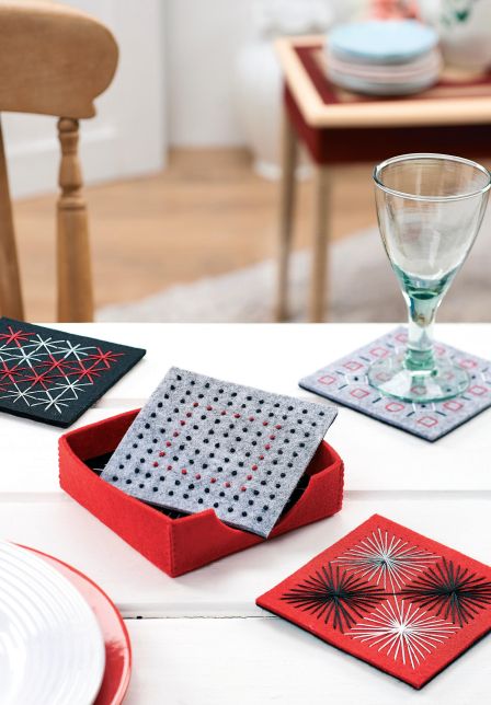 Geometric Stitched Felt Coasters