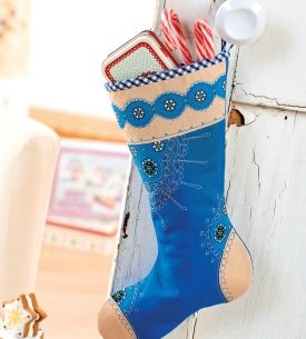 Floral Embroidered Christmas Stocking Floral Embroidered Christmas Stocking