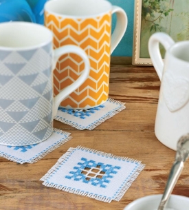 Hardanger embroidery coasters