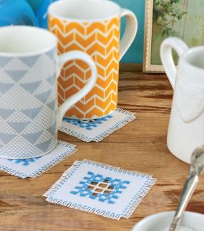 Hardanger embroidery coasters