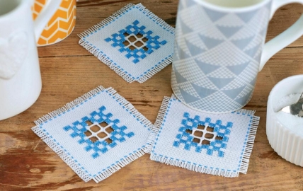 Hardanger embroidery coasters
