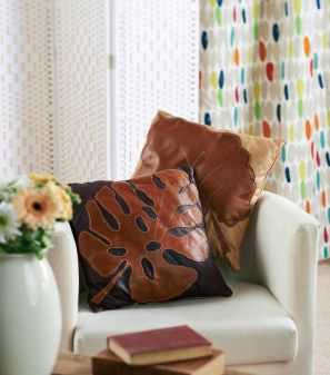 Wool Backed Leather Leaf Cushions