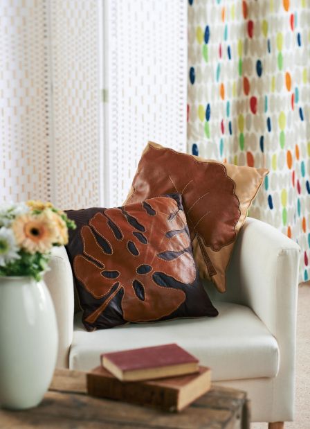 Wool Backed Leather Leaf Cushions
