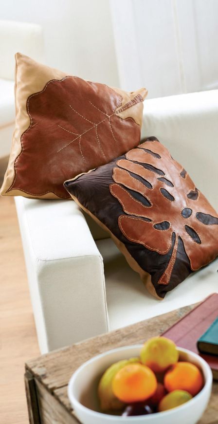 Wool Backed Leather Leaf Cushions