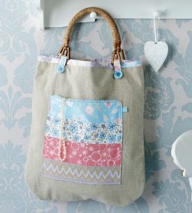 Wooden Handled Linen Tote Bag