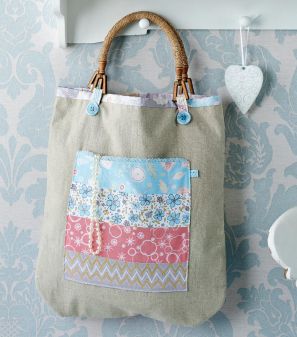 Wooden Handled Linen Tote Bag