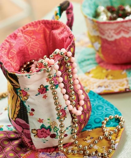 Fabric Storage Patchwork Teacups - Free sewing patterns - Sew Magazine