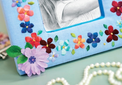 Embroidered Flowers Picture Frame
