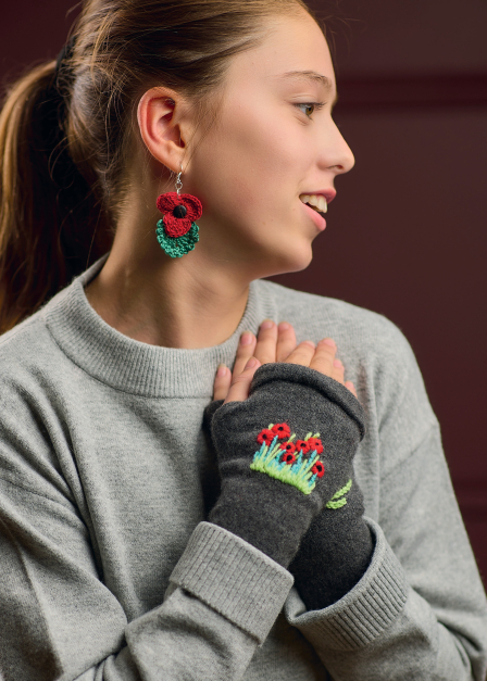 Remembrance Poppy Fingerless Mittens Sewing Pattern