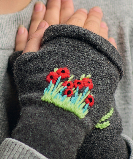 Remembrance Poppy Fingerless Mittens Sewing Pattern