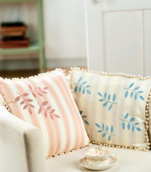 Satin Stitched Embroidered Leaf Cushions