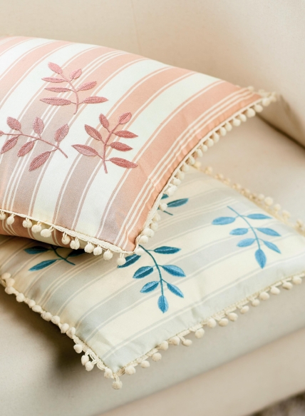 Satin Stitched Embroidered Leaf Cushions