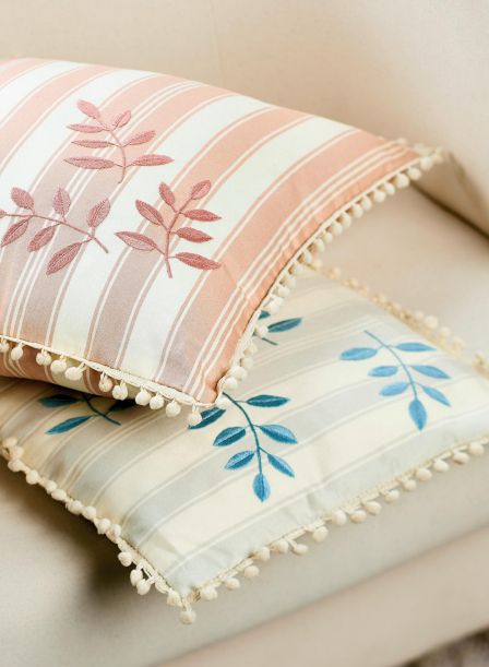 Satin Stitched Embroidered Leaf Cushions
