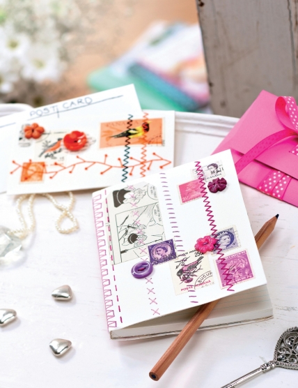 Stitched Embellished Postcards and Notebooks