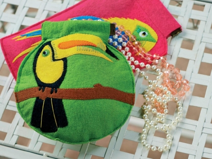 Flamingo Parrot and Toucan Appliqued Mini Bags