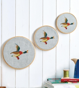 Embroidered Flying Ducks Wall Hanging