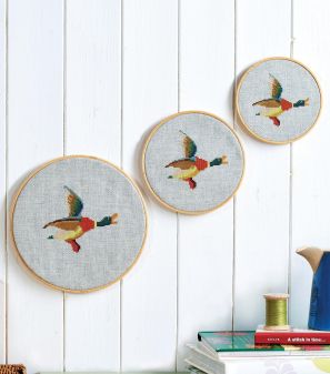 Embroidered Flying Ducks Wall Hanging