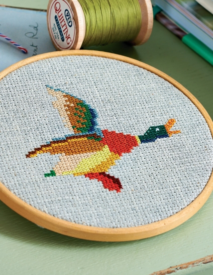 Embroidered Flying Ducks Wall Hanging
