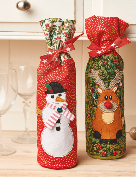 Christmas Wine Bottle Gift Bags Sewing Pattern sewing patterns Sew Magazine