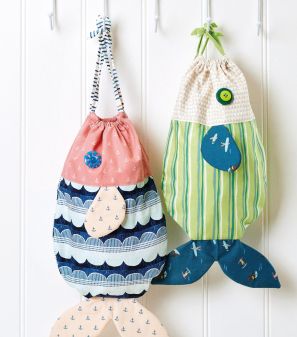 Drawstring Cotton Fish Bags Sewing Pattern