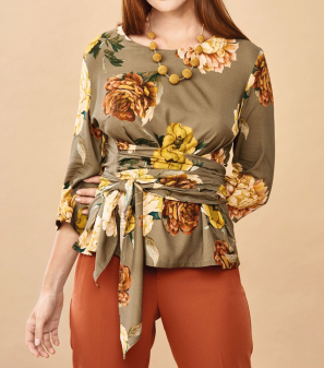 Three-Quarter Length Sleeve Wrap Blouse