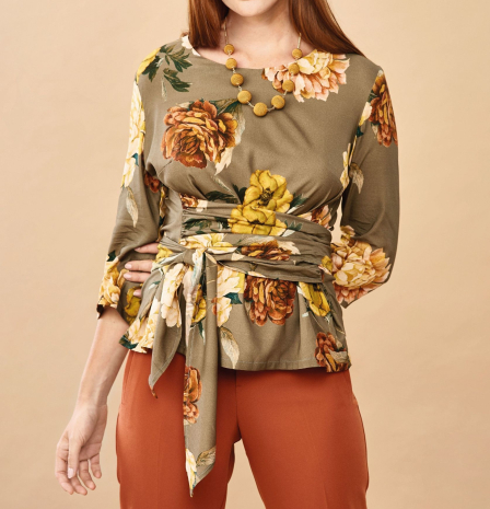 Three-Quarter Length Sleeve Wrap Blouse