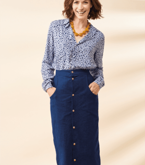 Suzy Denim Button Midi Skirt Sewing Pattern